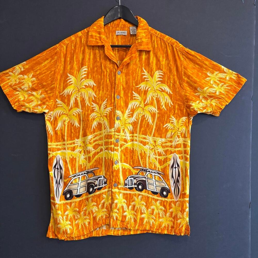 Decoded Orange Hawaiian Palm Tree Vintage Car Rayon Shirt - Size S